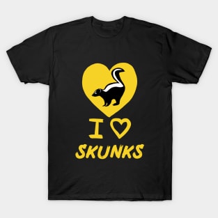 I Love Skunks for Skunk Lovers, Yellow T-Shirt